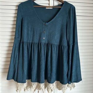 Altar’d State Bell Sleeve Lace Hem Blouse